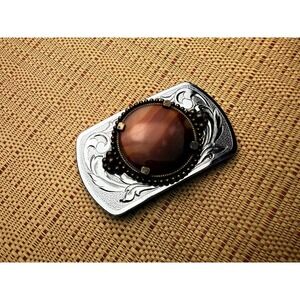 70's Vintage Tigers Eye Silver Engraved Belt Buckle